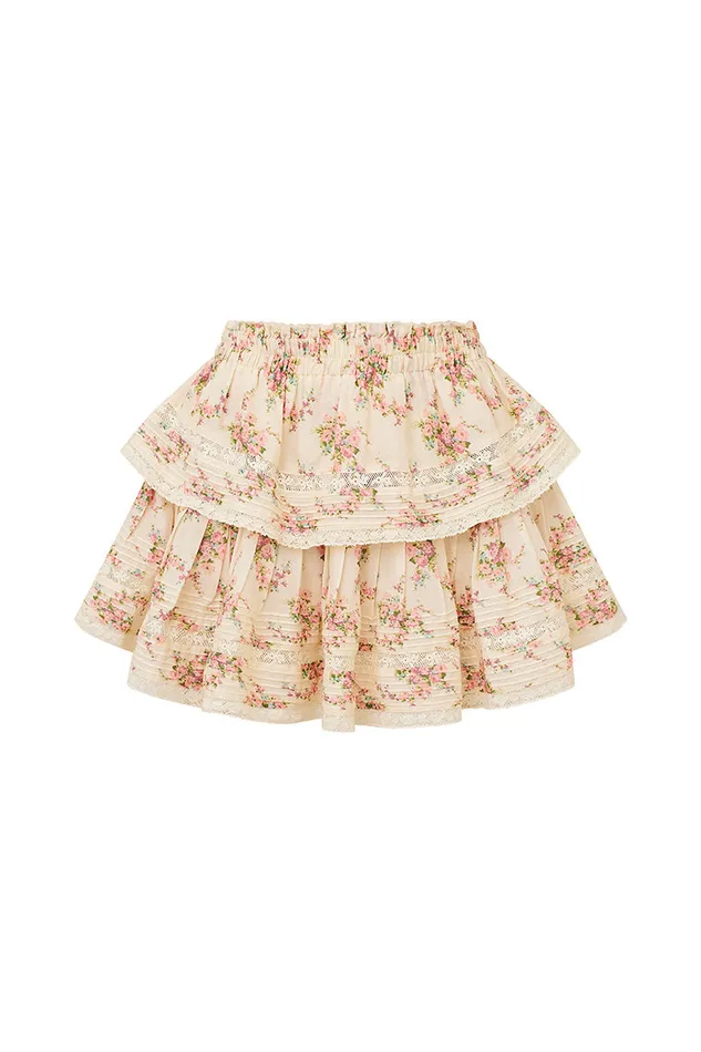 Skirts Women LoveShackFancy Ruffle Mini LaceTrimmed Floral Skirt Mauve Ballet