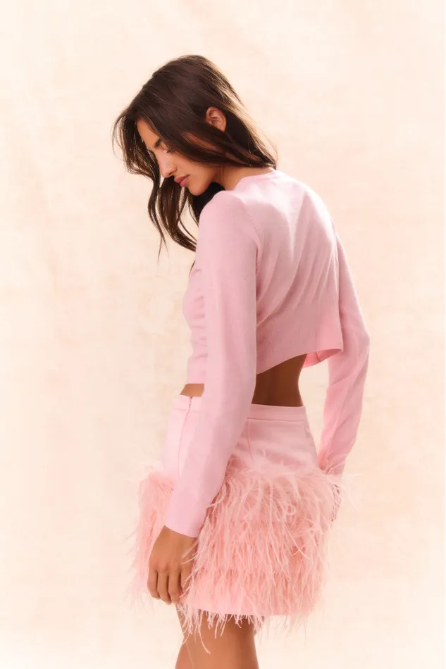 Skirts Women LoveShackFancy Viviette Feather Mini Skirt Party Pink