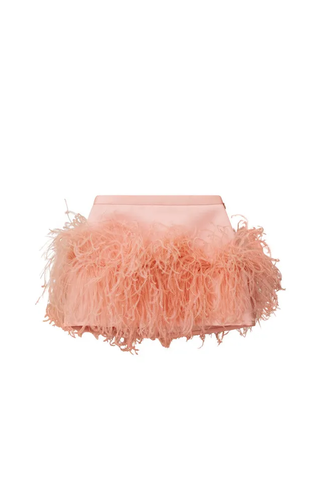Skirts Women LoveShackFancy Viviette Feather Mini Skirt Party Pink