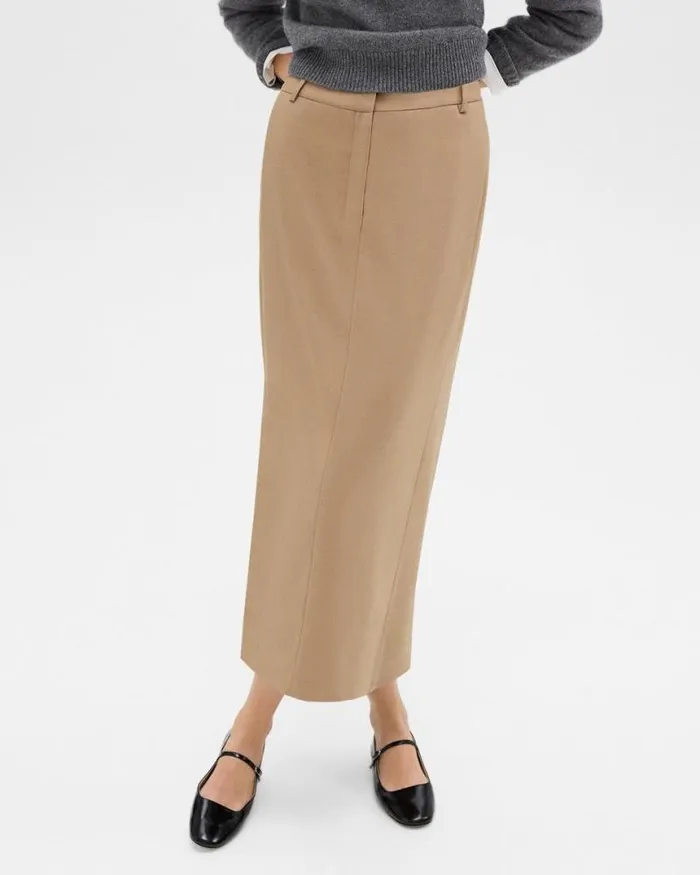 Skirts Women Theory Maxi Trouser Skirt In Stretch Flannel New Camel