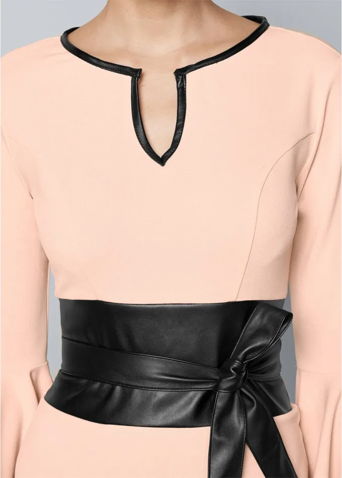 SLEEVE DETAIL BELTED DRESS Light Pink Women VENUS Midi Dresses