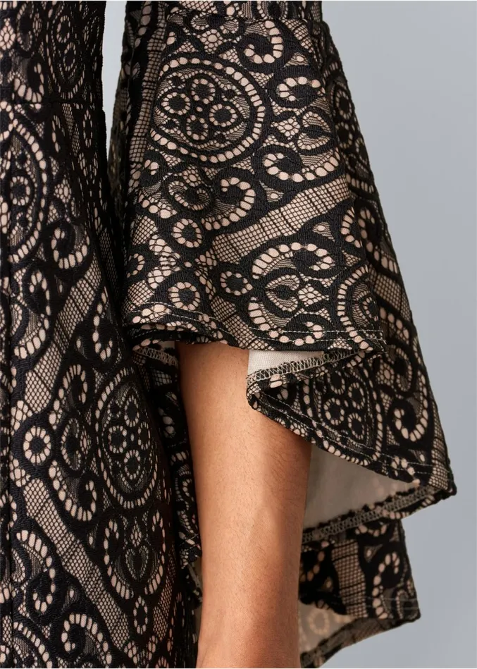 SLEEVE DETAIL DRESS Black and Beige Women VENUS Midi Dresses