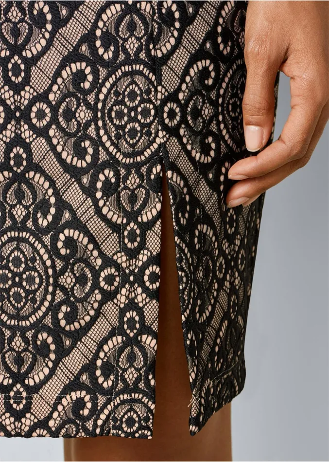 SLEEVE DETAIL DRESS Black and Beige Women VENUS Midi Dresses