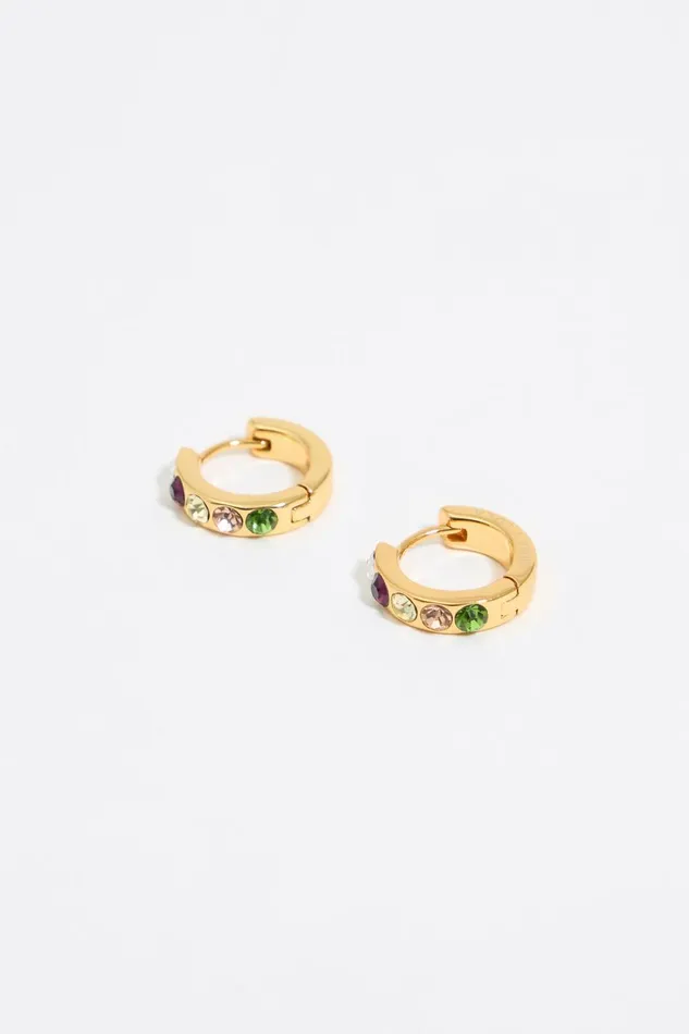 Small Gold Hoop Earrings With Multicolor Crystals Gold Women Bimba Y Lola Jewelry Small Gold Hoop Earrings With Multicolor Crystals Gold Women Bimba Y Lola Jewelry