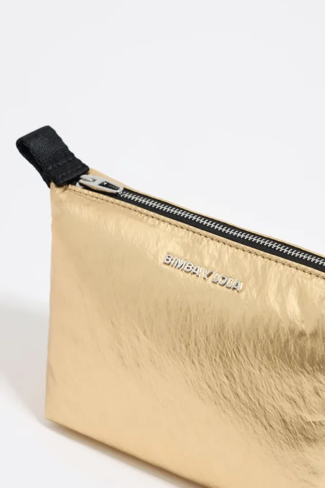 Small Gold Metallic Fabric Trapezium Makeup Case Gold Women Bimba Y Lola Vanity Pouches Small Gold Metallic Fabric Trapezium Makeup Case Gold Women Bimba Y Lola Vanity Pouches