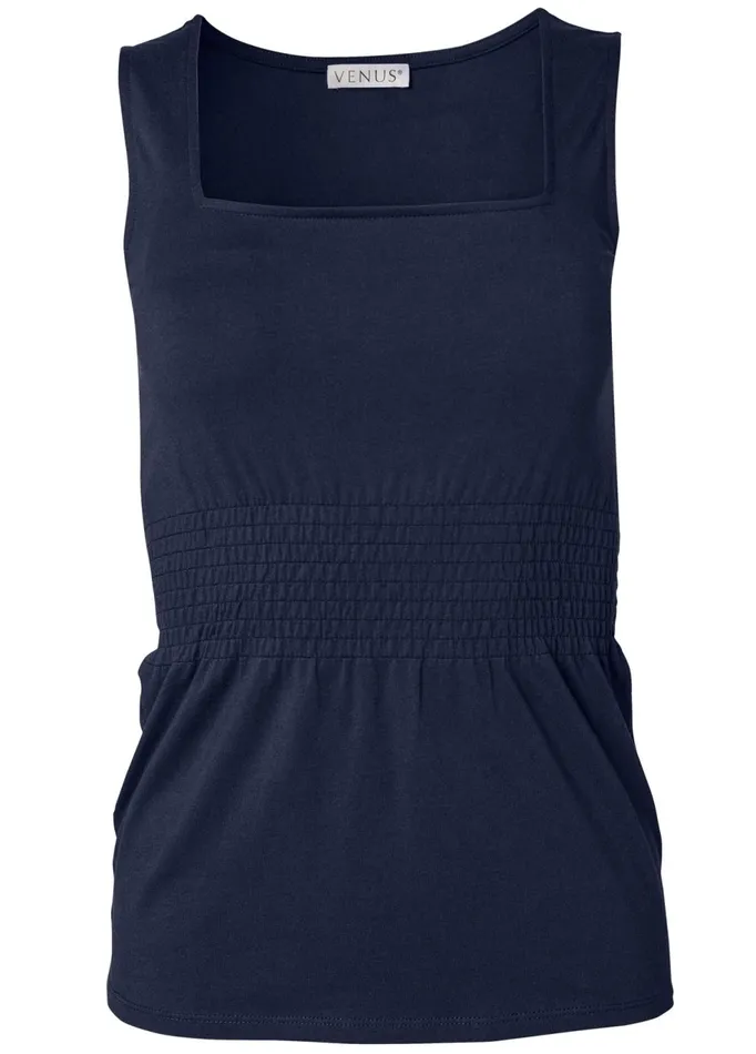 SMOCKED SQUARE NECK TOP Navy Women VENUS Casual Tops