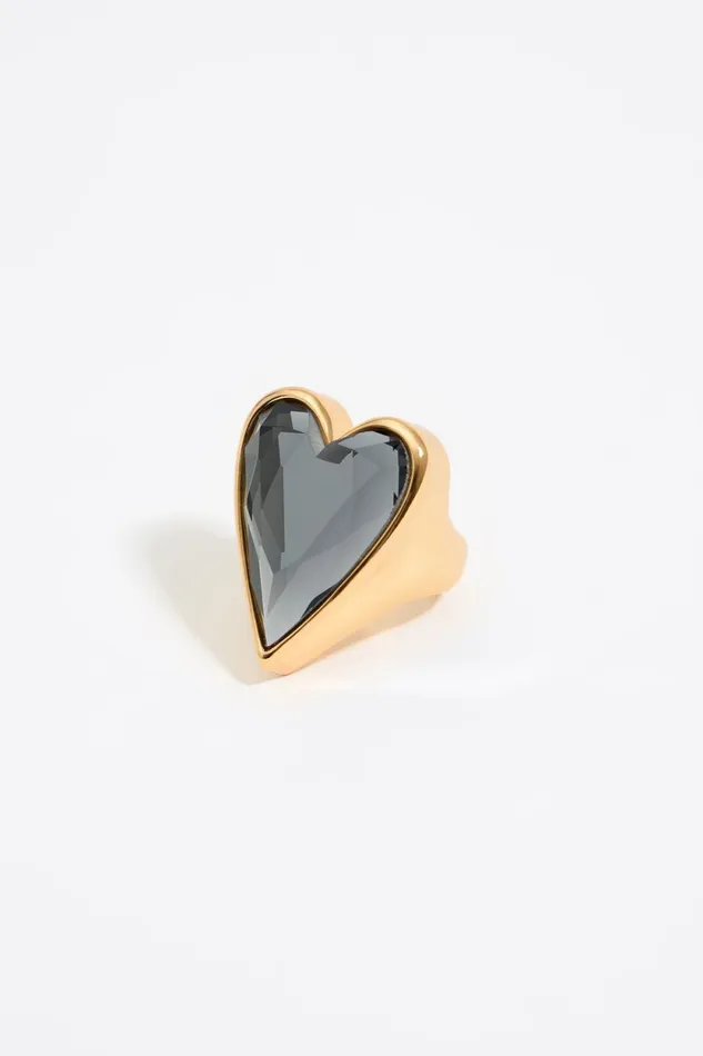 Smoked Crystal Heart Ring Gold Women Bimba Y Lola Jewelry