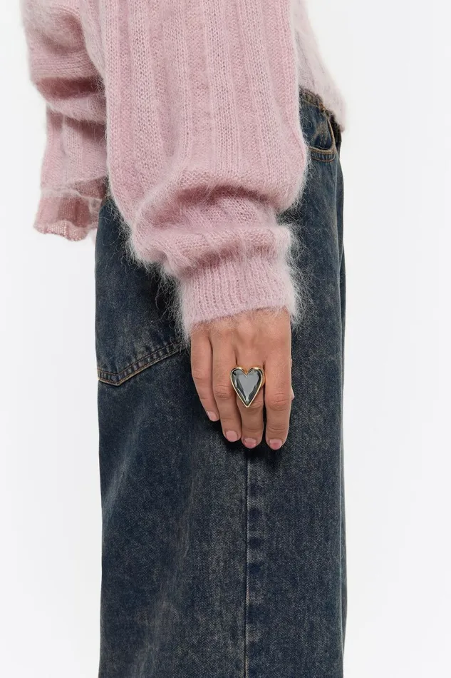 Smoked Crystal Heart Ring Gold Women Bimba Y Lola Jewelry