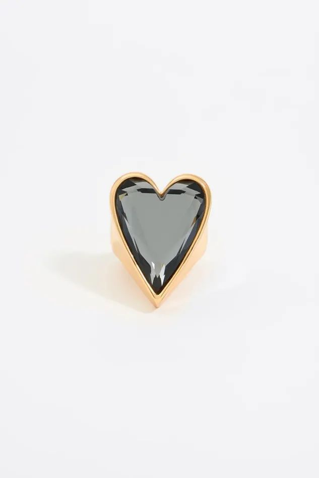 Smoked Crystal Heart Ring Gold Women Bimba Y Lola Jewelry