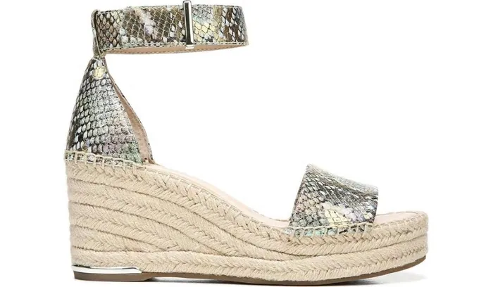 Spadrilles Women Franco Sarto Franco Clemens Espadrille Wedge Sandal Green Snake Print Faux Leather