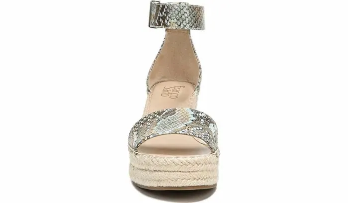 Spadrilles Women Franco Sarto Franco Clemens Espadrille Wedge Sandal Green Snake Print Faux Leather