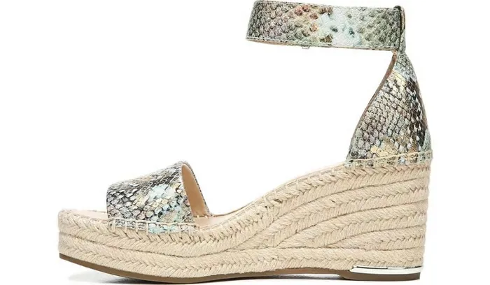 Spadrilles Women Franco Sarto Franco Clemens Espadrille Wedge Sandal Green Snake Print Faux Leather