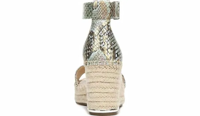 Spadrilles Women Franco Sarto Franco Clemens Espadrille Wedge Sandal Green Snake Print Faux Leather