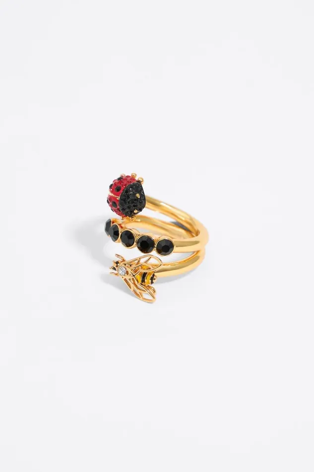 Spiral Ring With Crystals Ladybug And Bee Red Women Bimba Y Lola Jewelry