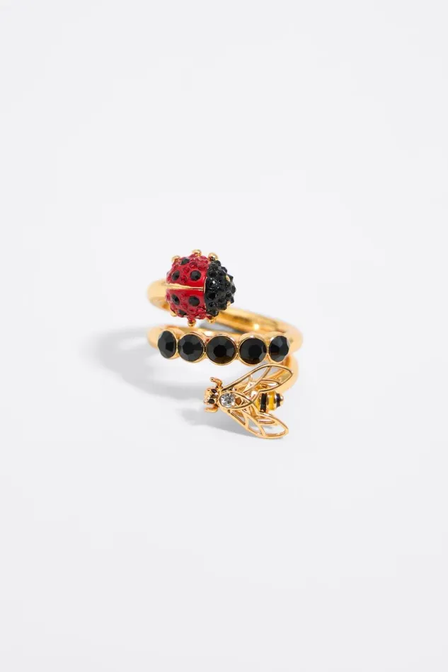 Spiral Ring With Crystals Ladybug And Bee Red Women Bimba Y Lola Jewelry Spiral Ring With Crystals Ladybug And Bee Red Women Bimba Y Lola Jewelry