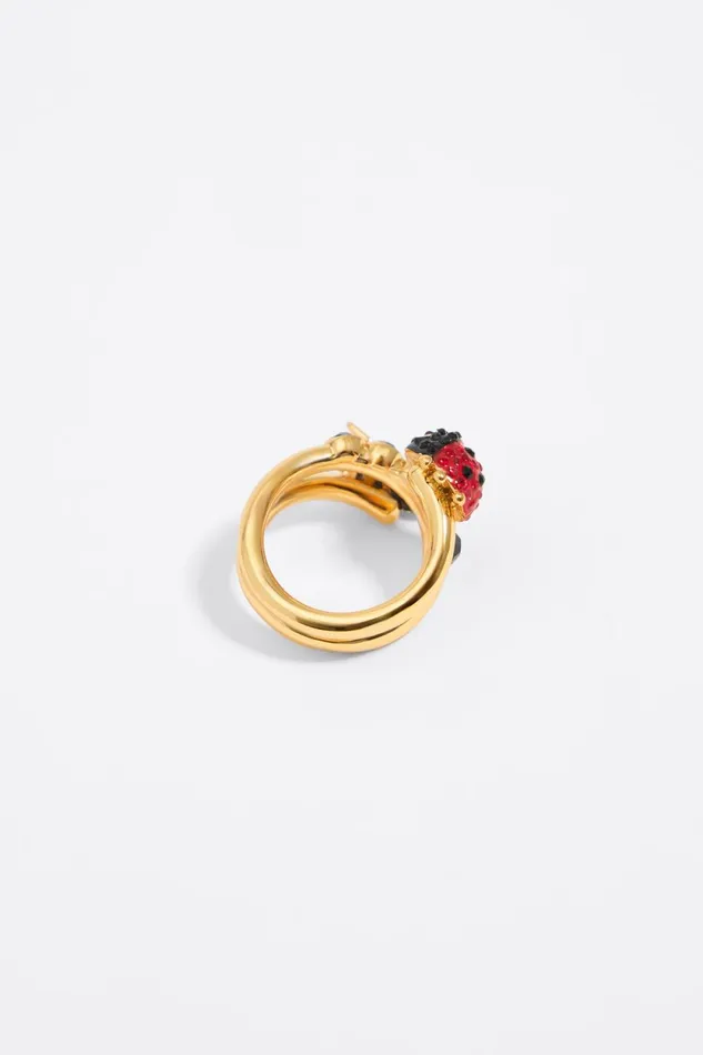 Spiral Ring With Crystals Ladybug And Bee Red Women Bimba Y Lola Jewelry Spiral Ring With Crystals Ladybug And Bee Red Women Bimba Y Lola Jewelry