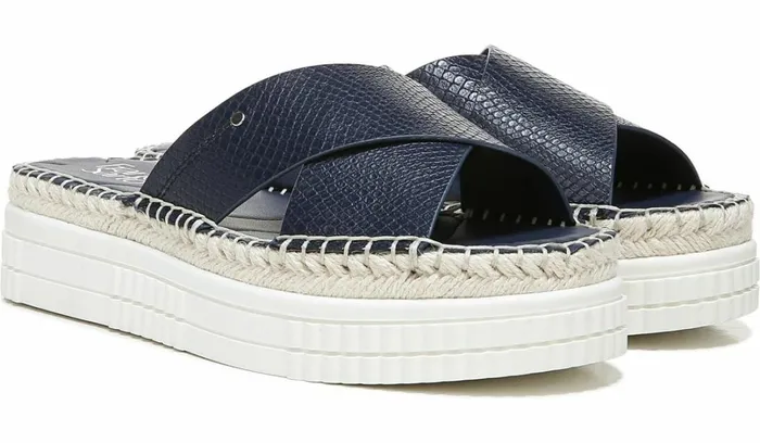 Sport Sandals Women Franco Sarto Franco Barb Platform Slide Sandal French Navy Faux Leather
