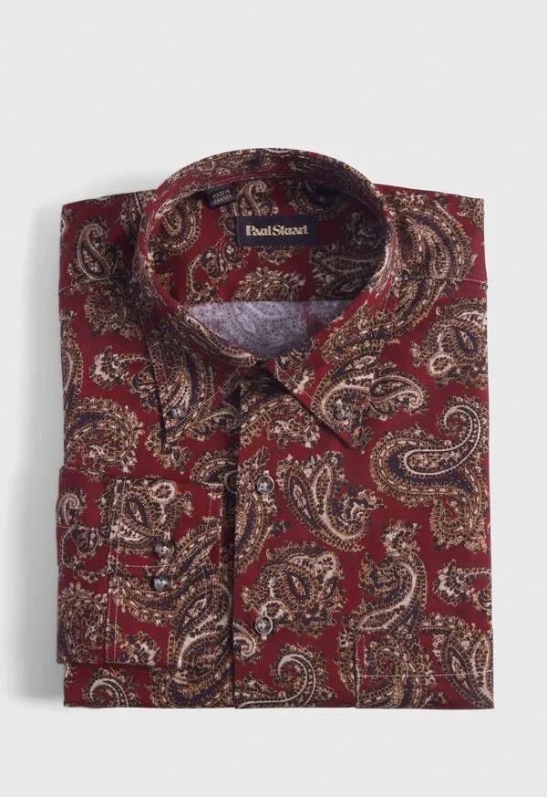 Sport Shirts Paulstuart Mens Cotton Paisley Print Sport Shirt Burgundy
