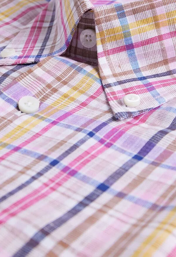 Sport Shirts Paulstuart Mens Linen Multicolor Plaid Sport Shirt PinkPurple Sport Shirts Paulstuart Mens Linen Multicolor Plaid Sport Shirt PinkPurple