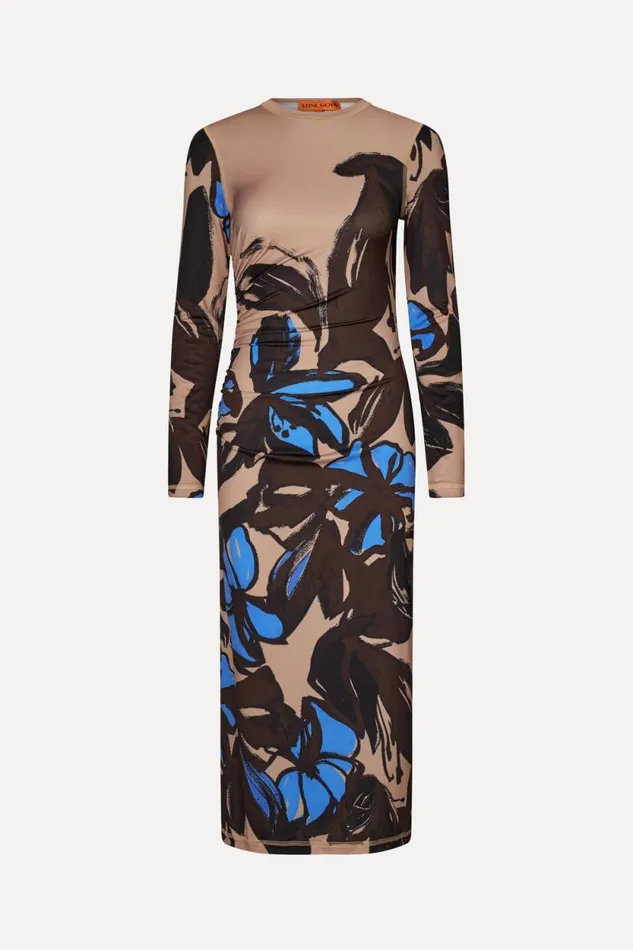 Stine Goya Dresses Gathered Long Sleeve Midi Dress 8211 Eccentric Floral 8211 Women