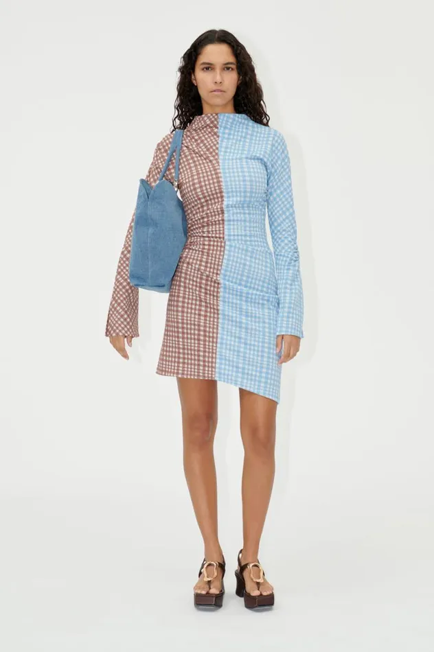Stine Goya Dresses SGFeline Dress 8211 Brown Check 8211 Women
