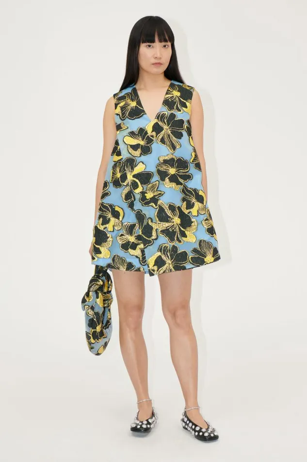 Stine Goya Dresses Sleeveless VNeck Short Dress 8211 Blue Anemone Jacquard 8211 Women
