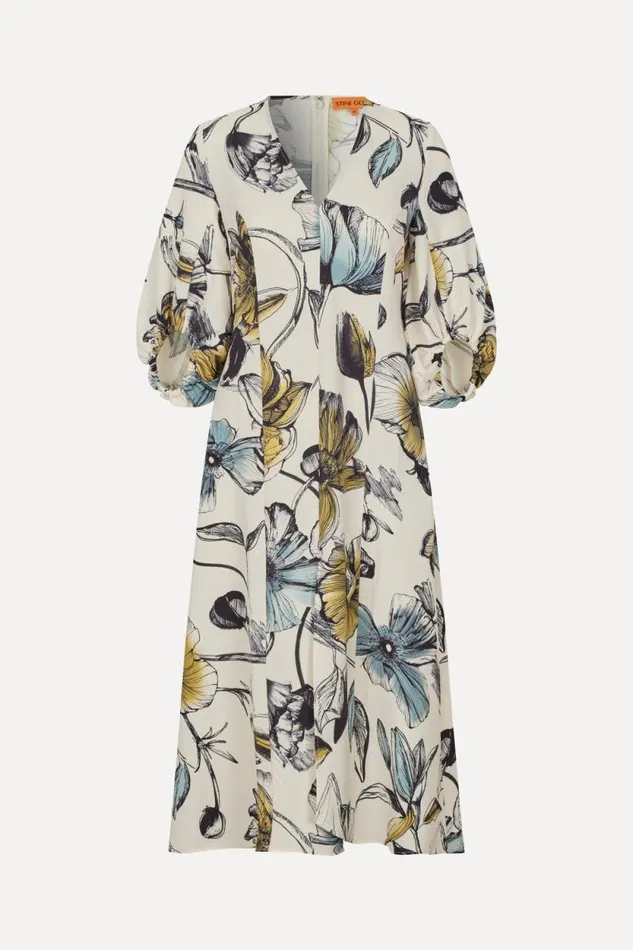 Stine Goya Dresses ThreeQuarter Sleeve Midi Dress 8211 Fine Line Poppies 8211 Women