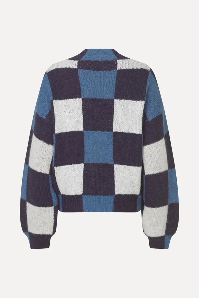 Stine Goya Knitwear Gingham Check Sweater 8211 Blue Gingham Check 8211 Women