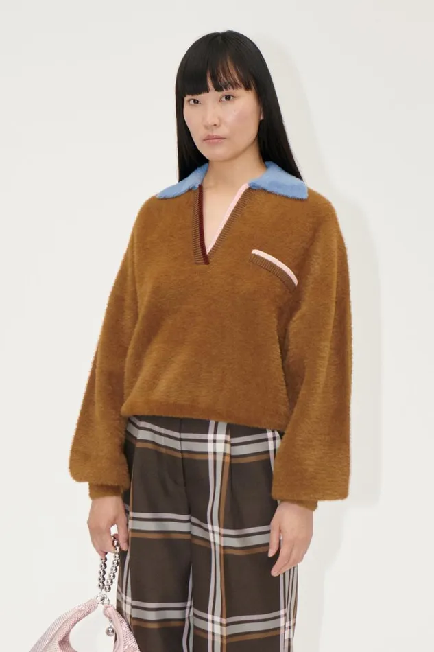 Stine Goya Knitwear Knit Polo 8211 Partridge Brown 8211 Women
