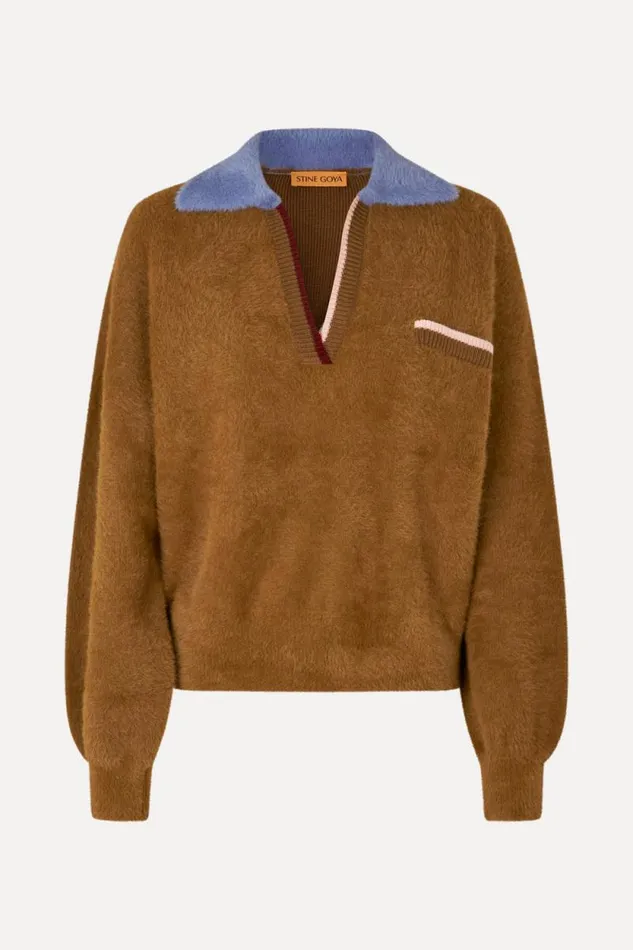 Stine Goya Knitwear Knit Polo 8211 Partridge Brown 8211 Women