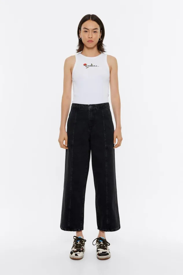 STRAIGHT CROPPED 8211 Black Wash Jeans Washed Denim Black Women Bimba Y Lola Trousers