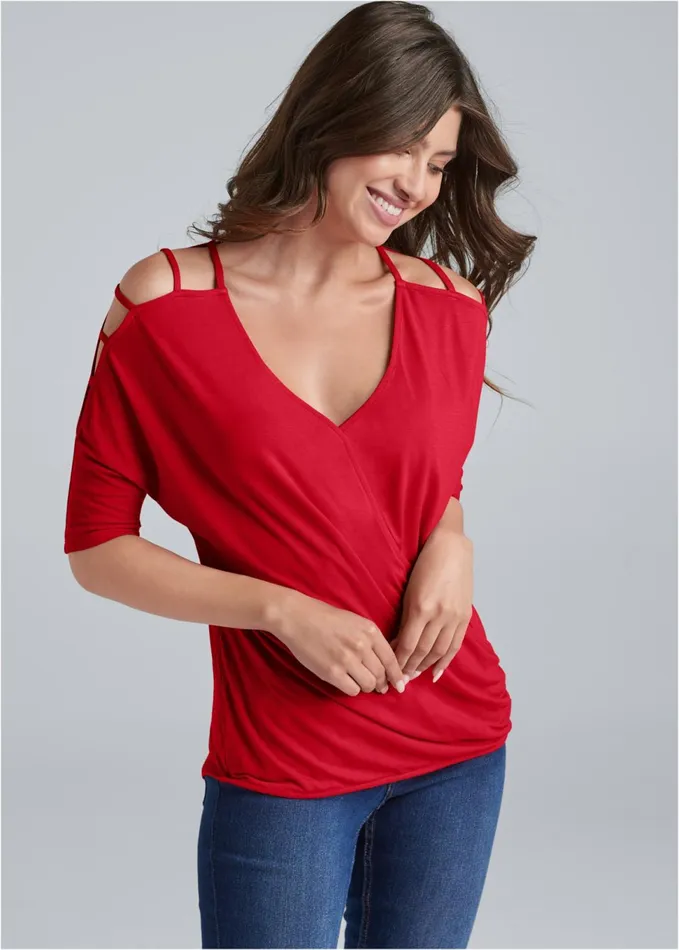STRAPPY SURPLICE TOP Red Women VENUS Casual Tops