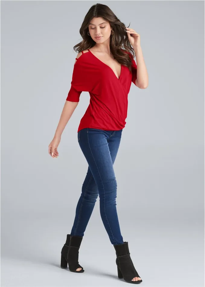 STRAPPY SURPLICE TOP Red Women VENUS Casual Tops