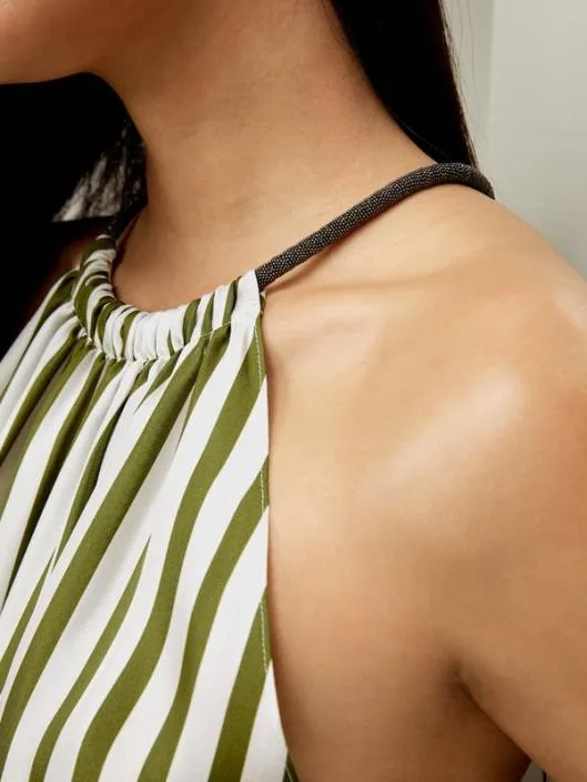 Striped Sleeveless Halter Neck Silk Top Women Lilysilk Tops