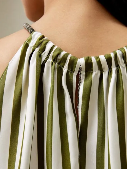 Striped Sleeveless Halter Neck Silk Top Women Lilysilk Tops