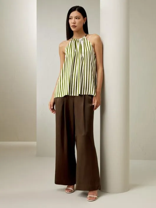 Striped Sleeveless Halter Neck Silk Top Women Lilysilk Tops