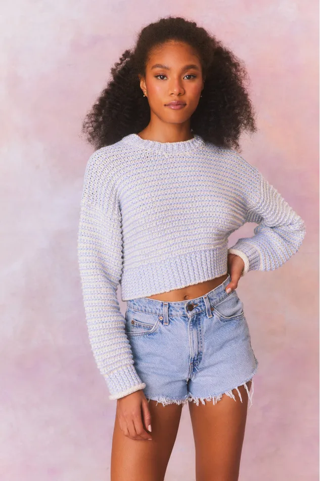 Sweaters Women LoveShackFancy Koa Cotton Stripe Pullover Sweater Ocean Pearl