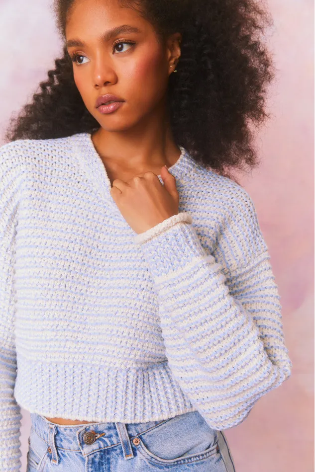 Sweaters Women LoveShackFancy Koa Cotton Stripe Pullover Sweater Ocean Pearl