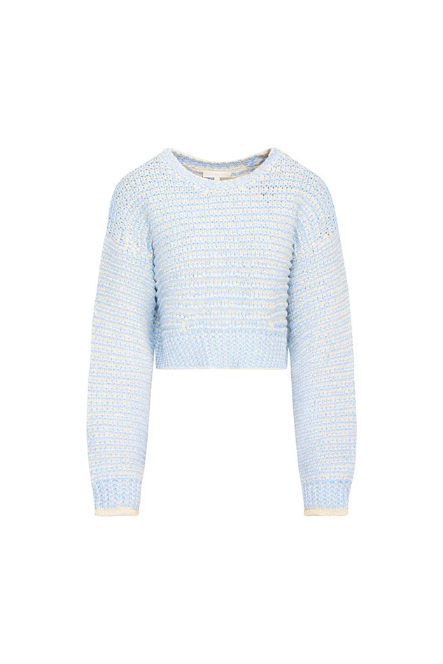 Sweaters Women LoveShackFancy Koa Cotton Stripe Pullover Sweater Ocean Pearl