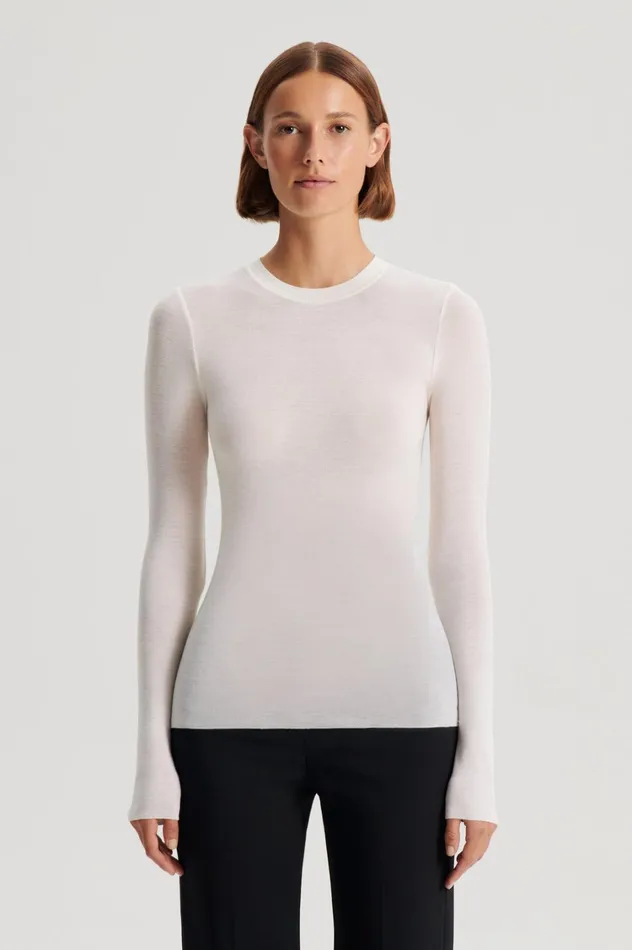 Sweaters Women Scanlan Theodore BABYWOOL CREW SWEATER Ivory Sweaters Women Scanlan Theodore BABYWOOL CREW SWEATER Ivory