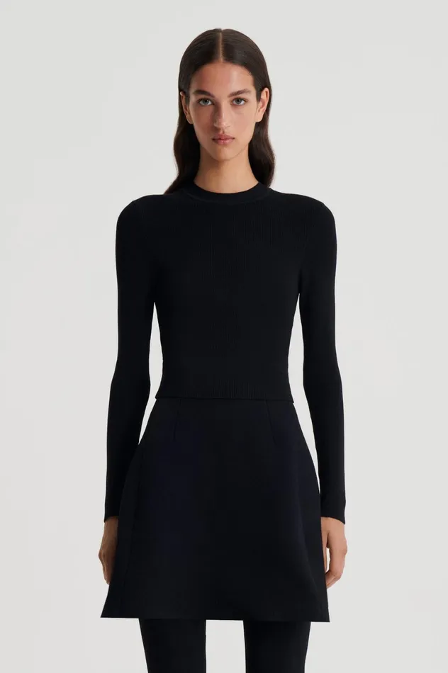 Sweaters Women Scanlan Theodore CREPE KNIT CREW NECK SWEATER Black Sweaters Women Scanlan Theodore CREPE KNIT CREW NECK SWEATER Black