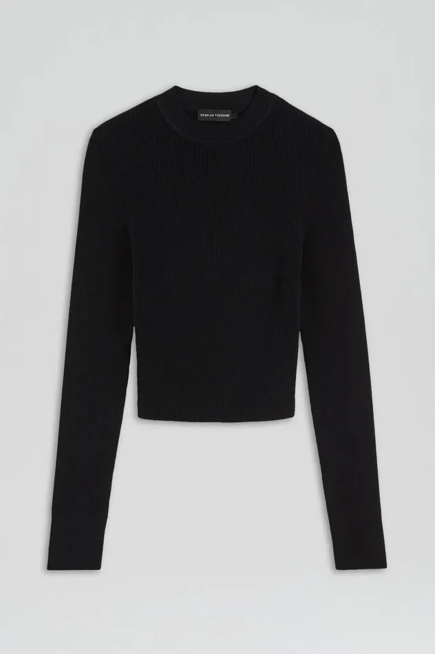Sweaters Women Scanlan Theodore CREPE KNIT CREW NECK SWEATER Black Sweaters Women Scanlan Theodore CREPE KNIT CREW NECK SWEATER Black