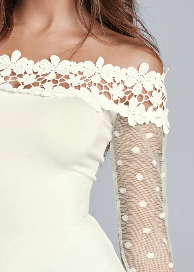 SWISS DOT LACE TOP White Women VENUS Night Out Tops