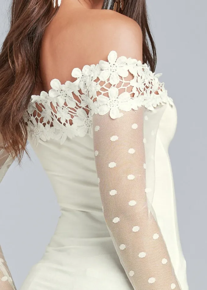SWISS DOT LACE TOP White Women VENUS Night Out Tops