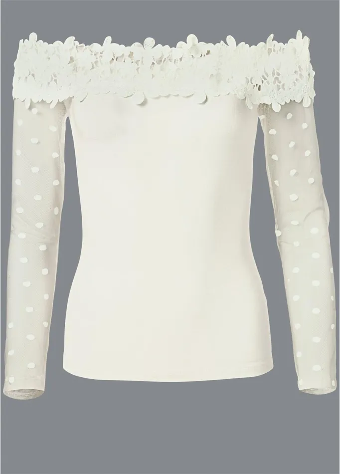 SWISS DOT LACE TOP White Women VENUS Night Out Tops