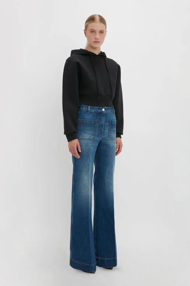 TShirts and Sweatshirts Women Victoria Beckham Cropped Neoprene Hoodie In Black