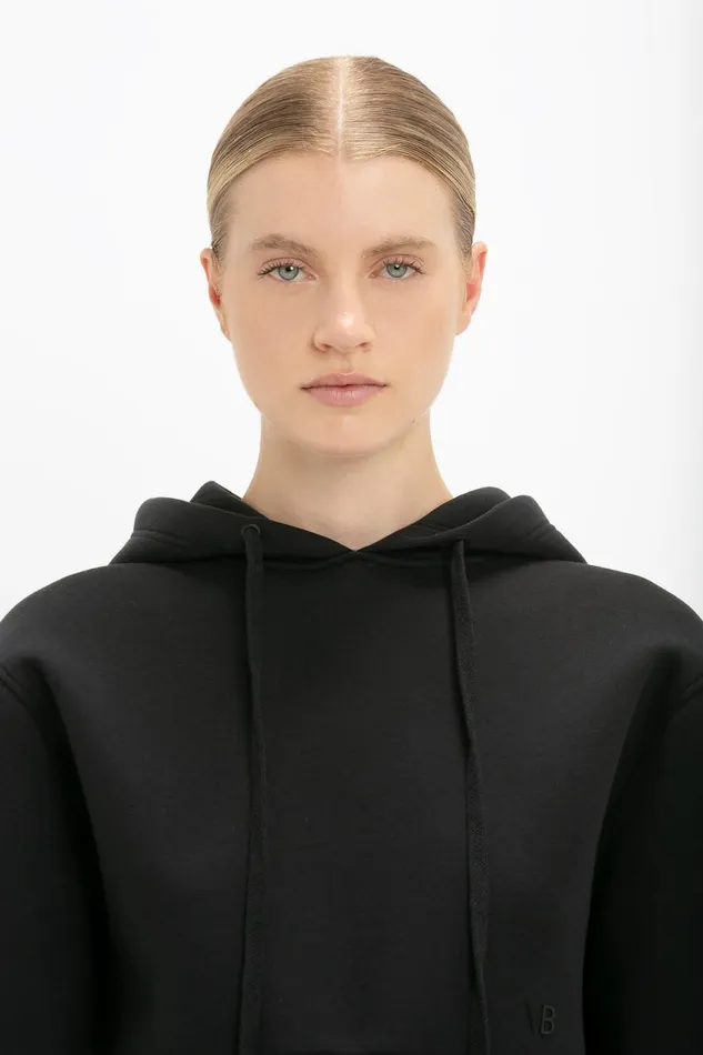 TShirts and Sweatshirts Women Victoria Beckham Cropped Neoprene Hoodie In Black