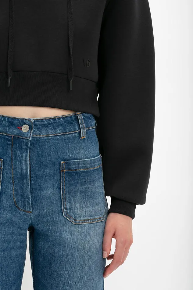 TShirts and Sweatshirts Women Victoria Beckham Cropped Neoprene Hoodie In Black
