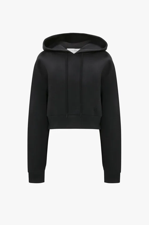 TShirts and Sweatshirts Women Victoria Beckham Cropped Neoprene Hoodie In Black