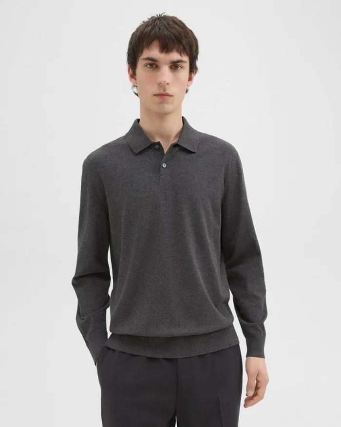 TShirts Polos Men Theory Goris LongSleeve Polo Shirt In Light Bilen Pestle Melange TShirts Polos Men Theory Goris LongSleeve Polo Shirt In Light Bilen Pestle Melange